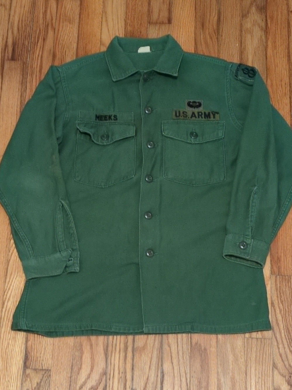 VTG 1969 U.S. Army OG-107 Cotton Sateen Fatigue Shirt Airborne Patch Vietnam